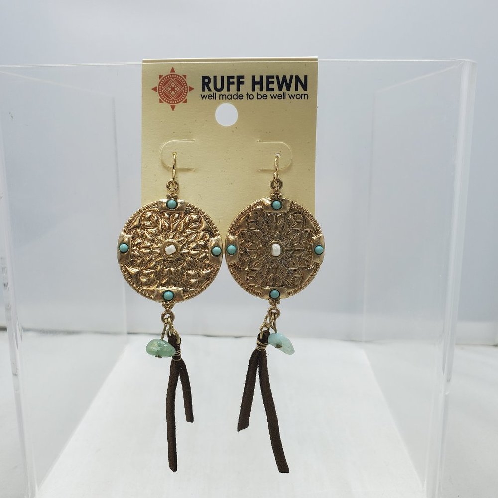 Ruff Hewn Bohemian Gold Suede Tassel Earrings (fish hook)